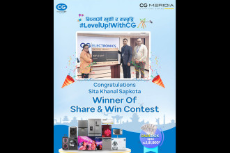 CG Brand awards 43‑inch CG Meridia 4K TV to Dashain Share & Win contest winner